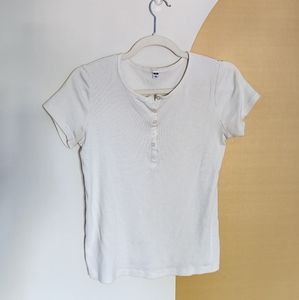 Uniqlo Ribbed Henley Shirt Sleeve T Shirt (Off White)